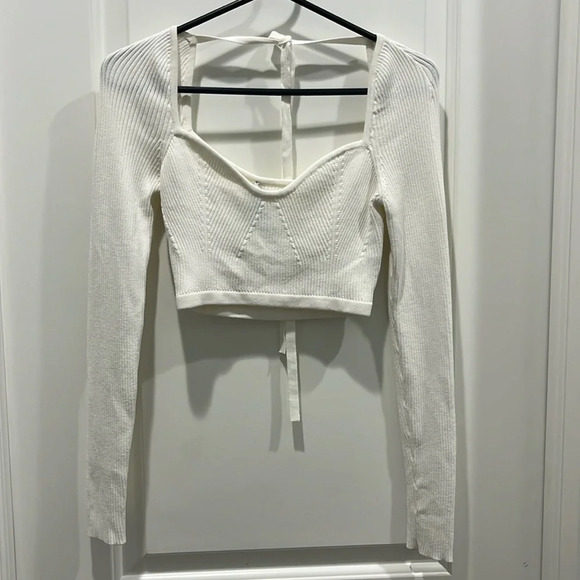 Revolve Significant Other Dacia Knit Long Sleeve Cropped Top in Cream Sz 4 - Picture 4 of 11